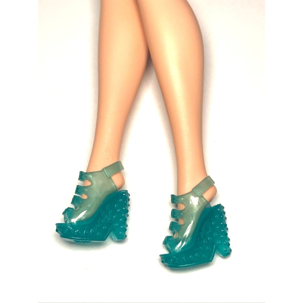 Barbie Doll Translucent Turquoise Textured Open Toe High Heel Wedge Sandals